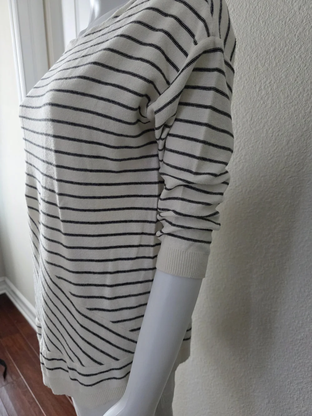 Tribal Striped Lightweight Boatneck Sweater in Cream w/Black Striping - Size M